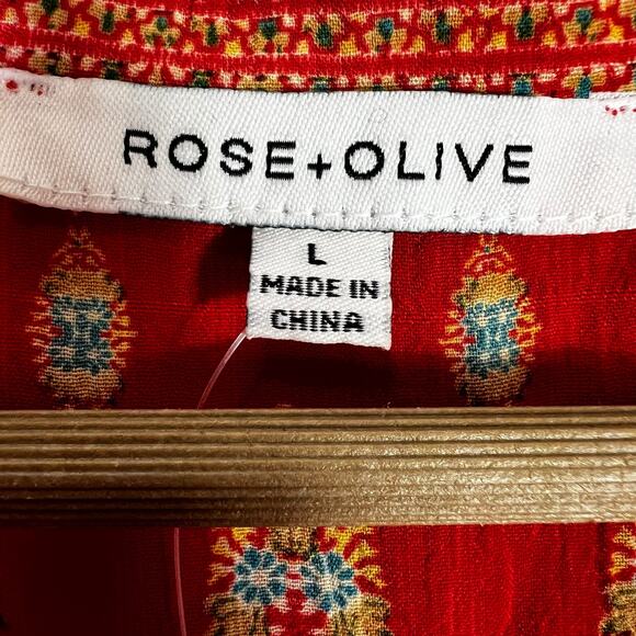Rose + Olive Paisley Print Peasant Top Womens L Red Hippie Boho Cottagecore - Picture 6 of 7